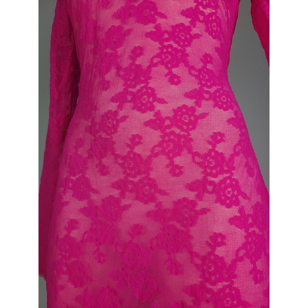 Victoria's Secret Sz M Sheer Lace Mini Dress Hot Pink Rave Festival Y2K - Picture 7 of 8